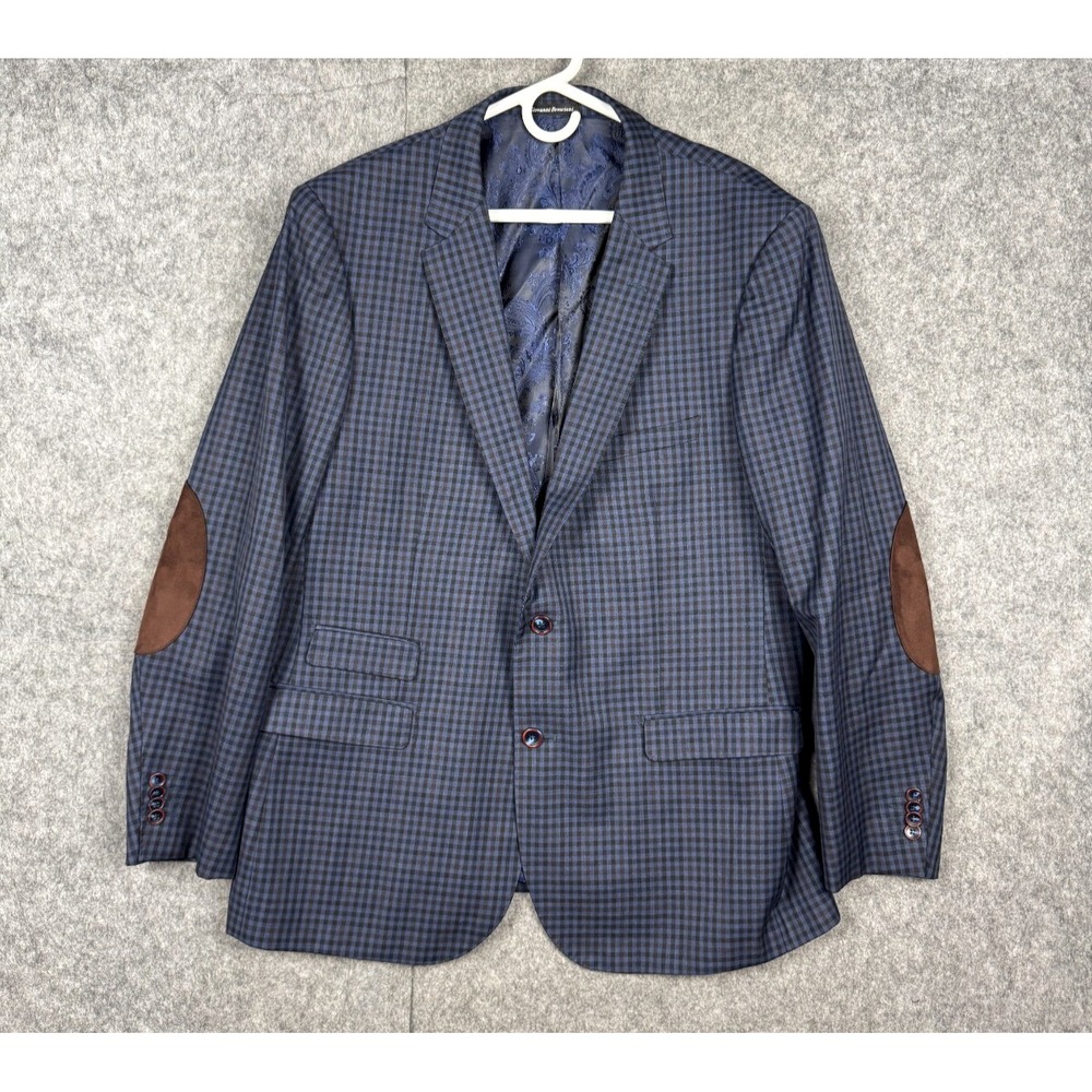 Giovanni Bresciani Blazer Jacket Men's 48R SLIM FIT Plaid Wool Italy Plaid Elbow